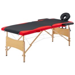 Składany stół do masażu, 2-strefowy, drewniany, czarno-czerwony