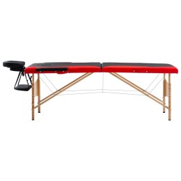 Składany stół do masażu, 2-strefowy, drewniany, czarno-czerwony
