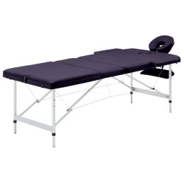 Składany stół do masażu, 3-strefowy, aluminiowy, fioletowy