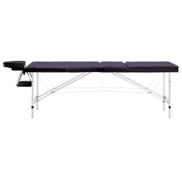 Składany stół do masażu, 3-strefowy, aluminiowy, fioletowy