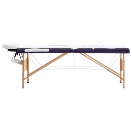 Składany stół do masażu, 3-strefowy, drewniany, biało-fioletowy