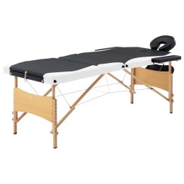 Składany stół do masażu, 3-strefowy, drewniany, czarno-biały
