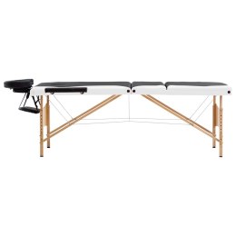 Składany stół do masażu, 3-strefowy, drewniany, czarno-biały
