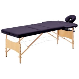 Składany stół do masażu, 3-strefowy, drewniany, fioletowy