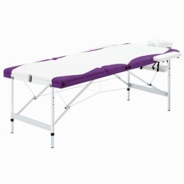 Składany stół do masażu, 3-strefy, aluminiowy, biało-fioletowy