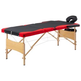 Składany stół do masażu, 3 strefy, drewniany, czarno-czerwony