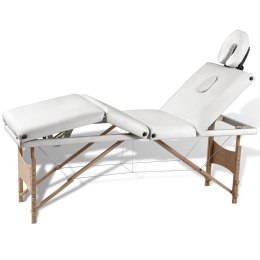 Składany stół do masażu z drewnianą ramą, 4 strefy, kremowy