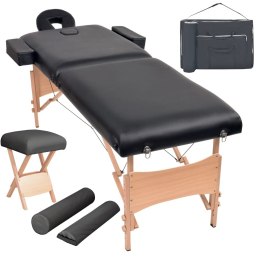 Składany stół do masażu ze stołkiem, 2-strefowy, czarny