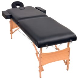 Składany stół do masażu ze stołkiem, 2-strefowy, czarny