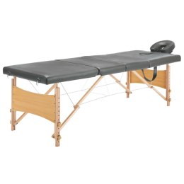 Stół do masażu, 4-strefowy, drewniana rama, antracyt, 186x68 cm
