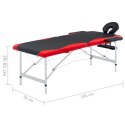 2-strefowy, składany stół do masażu, aluminium, czarno-czerwony