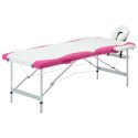 Składany stół do masażu, 2-strefowy, aluminiowy, biało-różowy