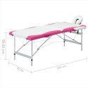 Składany stół do masażu, 2-strefowy, aluminiowy, biało-różowy