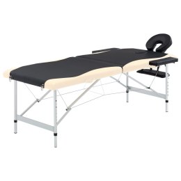 Składany stół do masażu, 2-strefowy, aluminiowy, czarno-beżowy