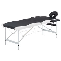 Składany stół do masażu, 2-strefowy, aluminiowy, czarno-biały