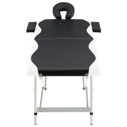 Składany stół do masażu, 2-strefowy, aluminiowy, czarno-biały