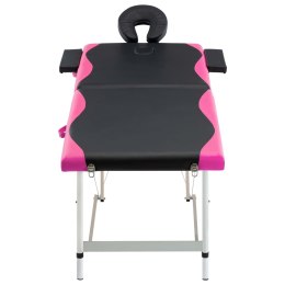Składany stół do masażu, 2-strefowy, aluminiowy, czarno-różowy