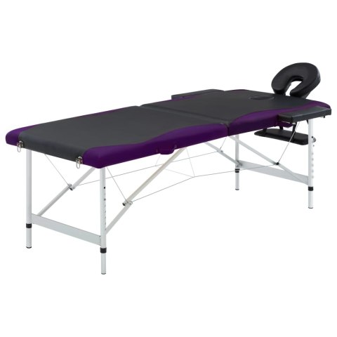 Składany stół do masażu 2-strefowy, aluminium, czarno-fioletowy