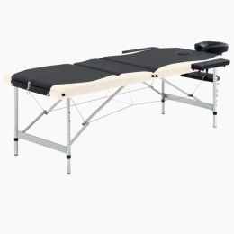 Składany stół do masażu, 3-strefowy, aluminiowy, czarno-beżowy