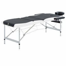 Składany stół do masażu, 3-strefowy, aluminiowy, czarno-biały