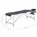Składany stół do masażu, 3-strefowy, aluminiowy, czarno-biały