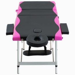 Składany stół do masażu, 3-strefowy, aluminiowy, czarno-różowy