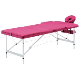 Składany stół do masażu, 3-strefowy, aluminiowy, różowy