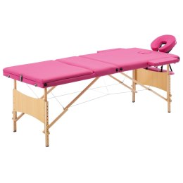 Składany stół do masażu, 3 strefy, drewniany, różowy