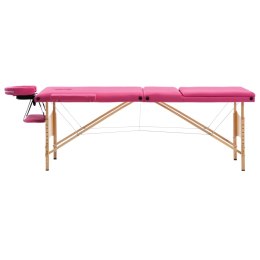 Składany stół do masażu, 3 strefy, drewniany, różowy