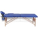Składany stół do masażu z drewnianą ramą, 2 strefy, niebieski