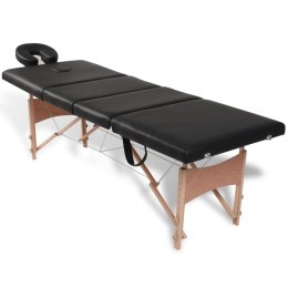 Składany stół do masażu z drewnianą ramą, 4 strefy, czarny