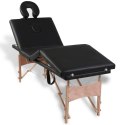 Składany stół do masażu z drewnianą ramą, 4 strefy, czarny
