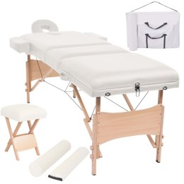 Składany stół do masażu ze stołkiem, 3-strefowy, biały