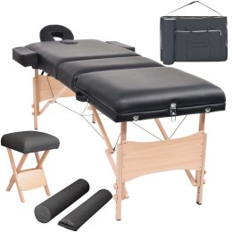 Składany stół do masażu ze stołkiem, 3-strefowy, czarny