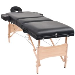 Składany stół do masażu ze stołkiem, 3-strefowy, czarny