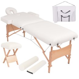 Składany, 2-strefowy stół do masażu ze stołkiem, biały