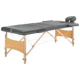 Stół do masażu, 3-strefowy, drewniana rama, antracyt, 186x68 cm