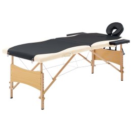 Składany stół do masażu, 2-strefowy, drewniany, czarno-beżowy