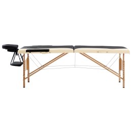 Składany stół do masażu, 2-strefowy, drewniany, czarno-beżowy