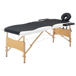 Składany stół do masażu, 2-strefowy, drewniany, czarno-biały