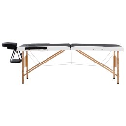 Składany stół do masażu, 2-strefowy, drewniany, czarno-biały