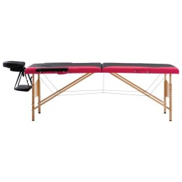Składany stół do masażu, 2-strefowy, drewniany, czarno-różowy
