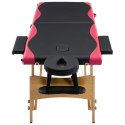 Składany stół do masażu, 2-strefowy, drewniany, czarno-różowy