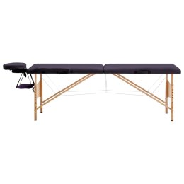 Składany stół do masażu, 2-strefowy, drewniany, fioletowy
