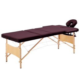 Składany stół do masażu, 3-strefowy, drewniany, winny fiolet