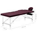 Składany stół do masażu, 3 strefy, aluminiowy, winny fiolet