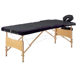 Składany stół do masażu, 3 strefy, drewniany, czarno-fioletowy