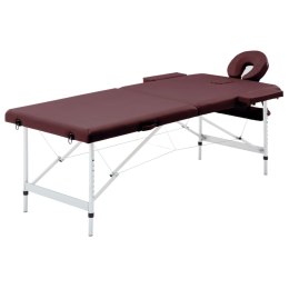 Składany stół do masażu, 2-strefowy, aluminiowy, winny fiolet