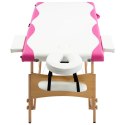 Składany stół do masażu, 2-strefowy, drewniany, biało-różowy