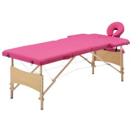 Składany stół do masażu, 2-strefowy, drewniany, różowy
